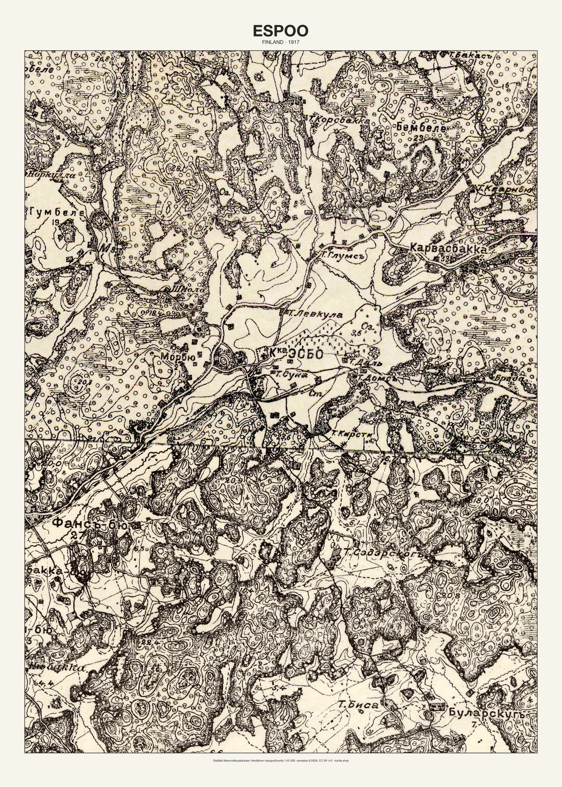 Espoon karttajuliste vuodelta 1917