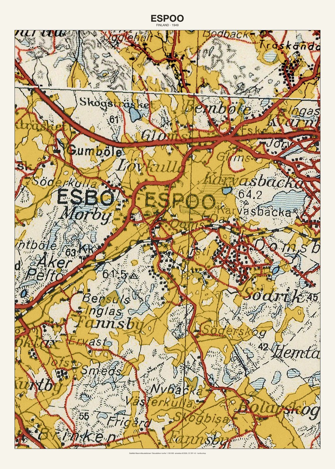 Espoon karttajuliste vuodelta 1949