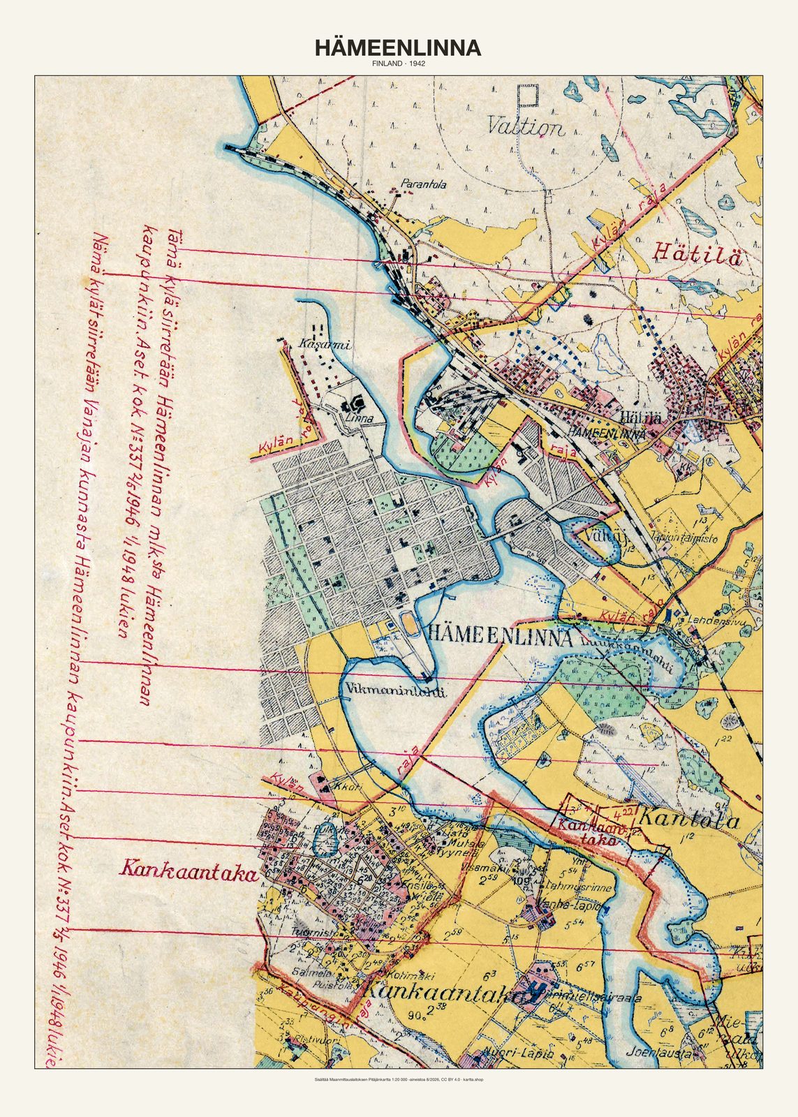 Hämeenlinnan karttajuliste vuodelta 1942