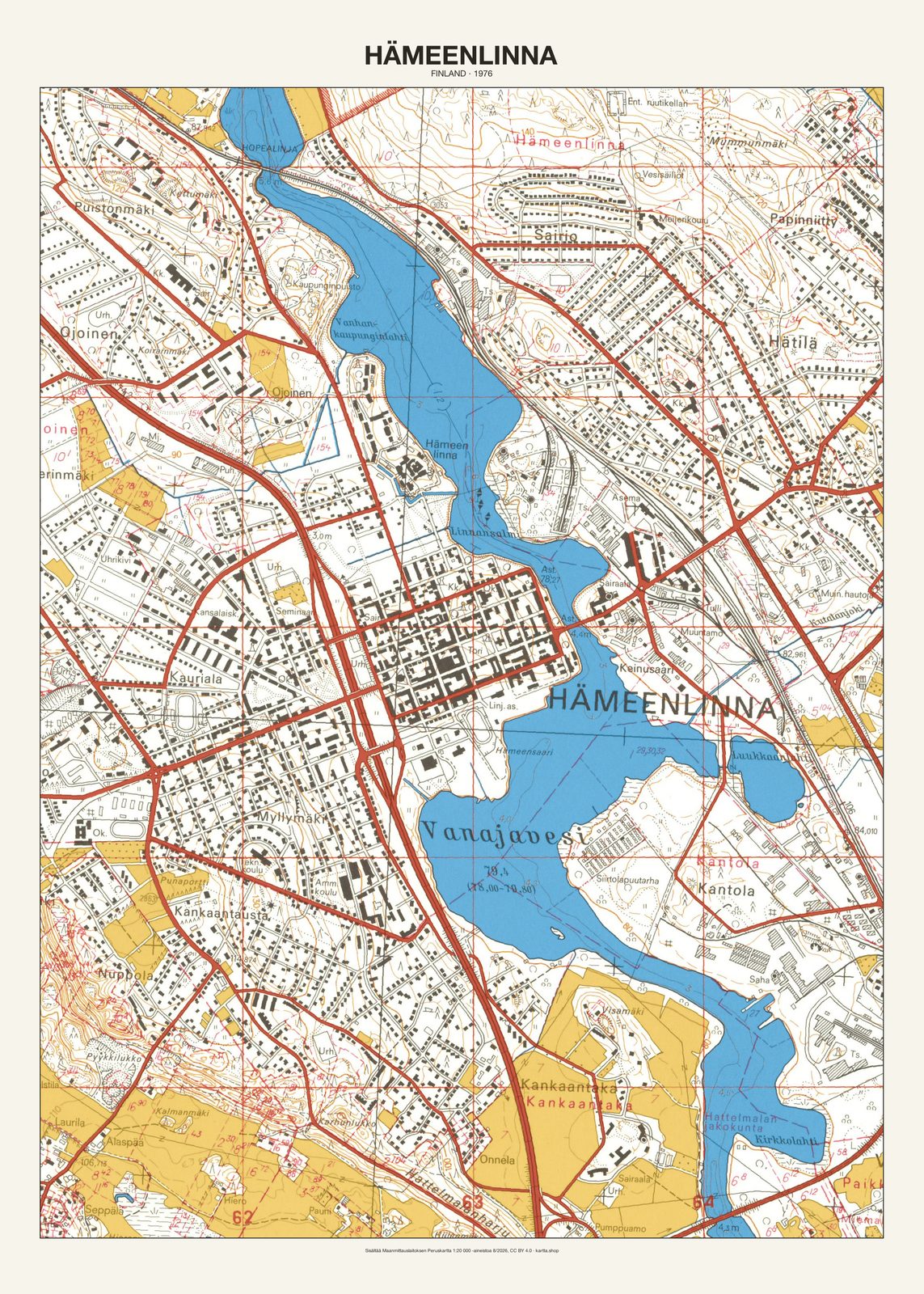 Hämeenlinnan karttajuliste vuodelta 1976