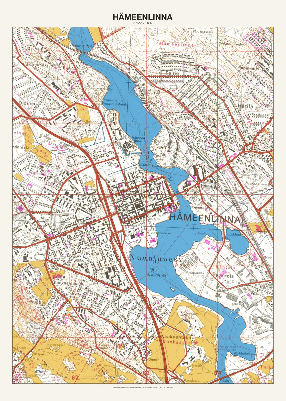 Hämeenlinnan karttajuliste vuodelta 1982