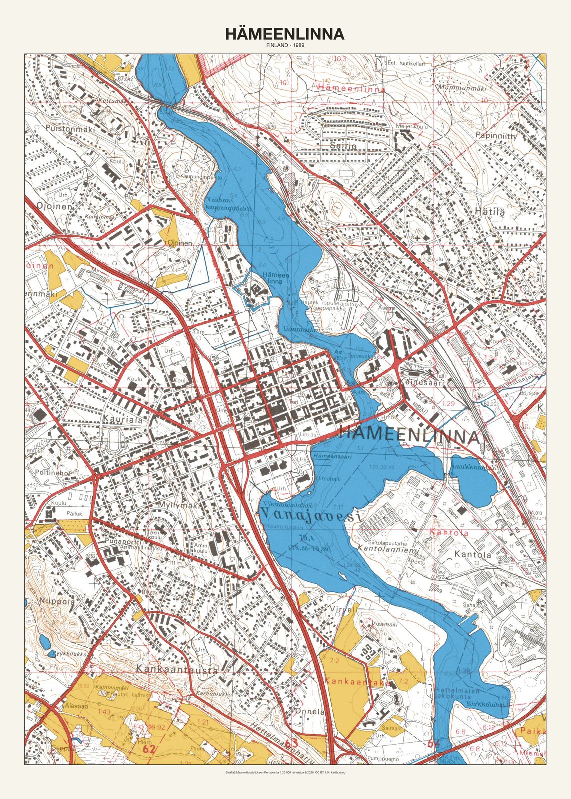Hämeenlinnan karttajuliste vuodelta 1989