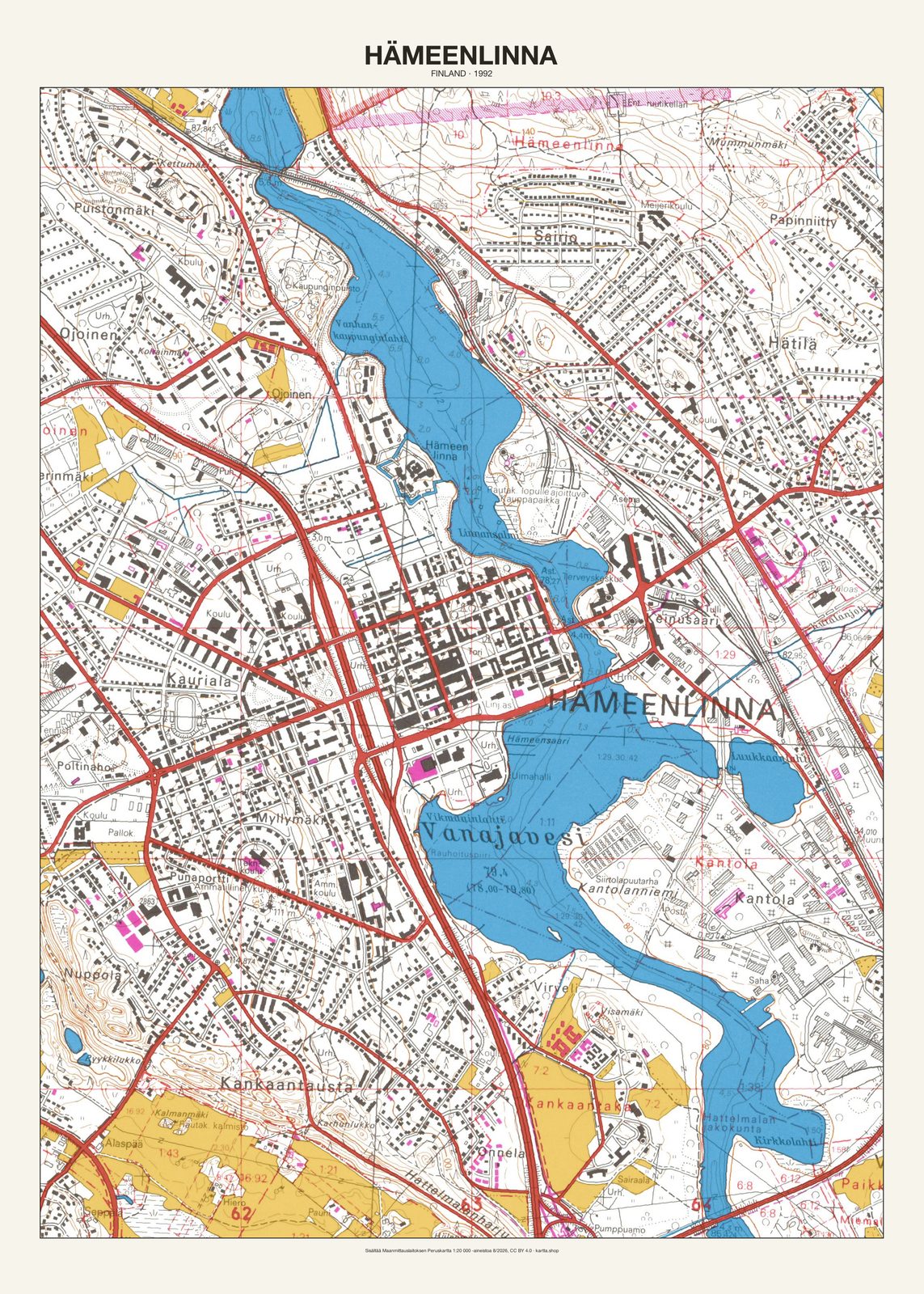 Hämeenlinnan karttajuliste vuodelta 1992