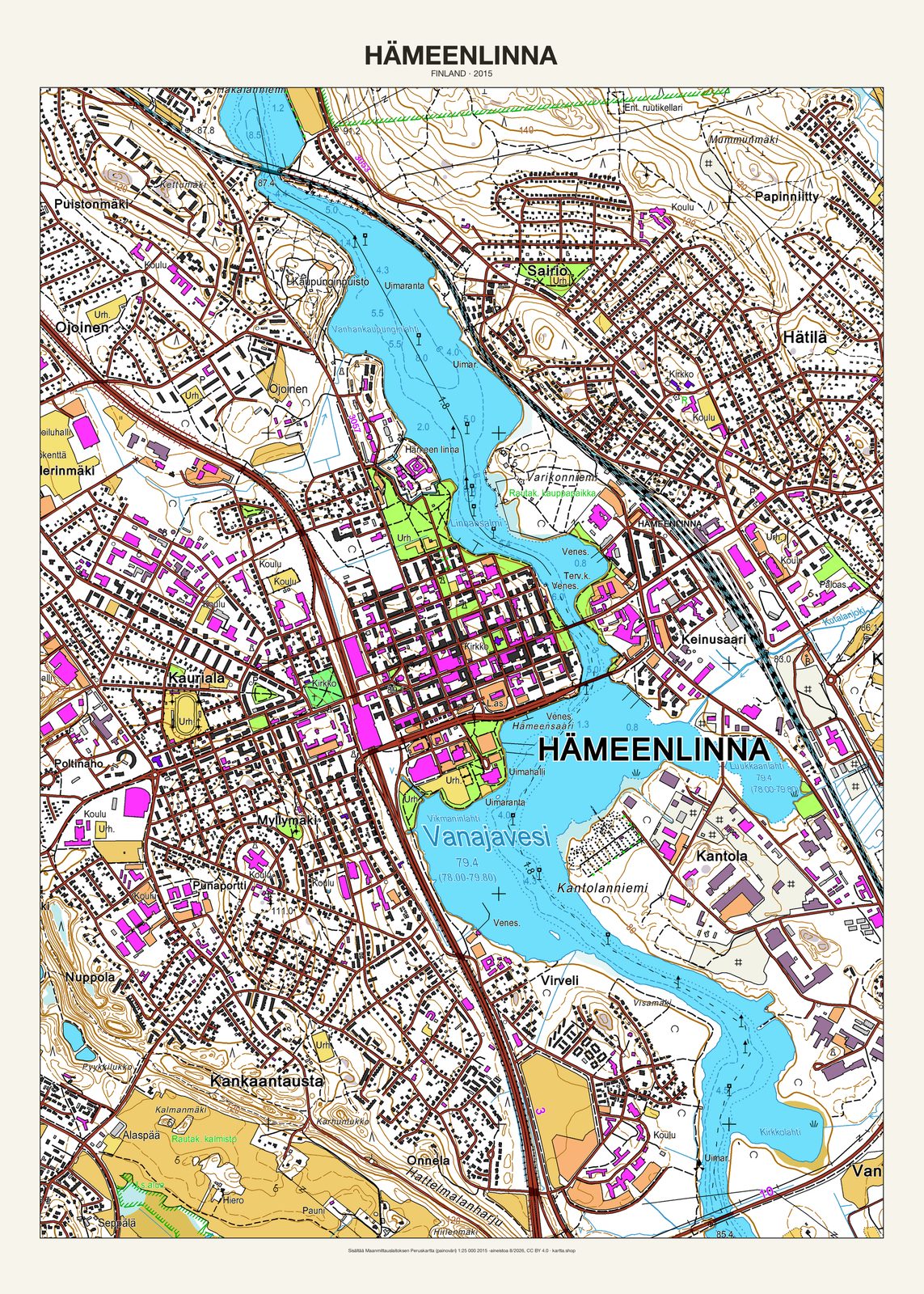 Hämeenlinnan karttajuliste vuodelta 2015