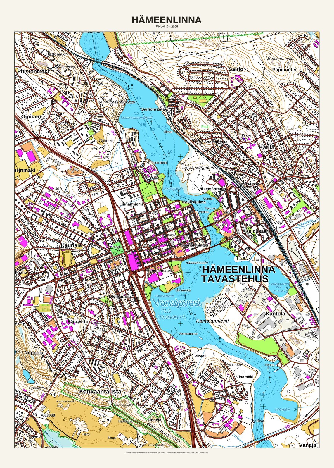 Hämeenlinnan karttajuliste vuodelta 2025