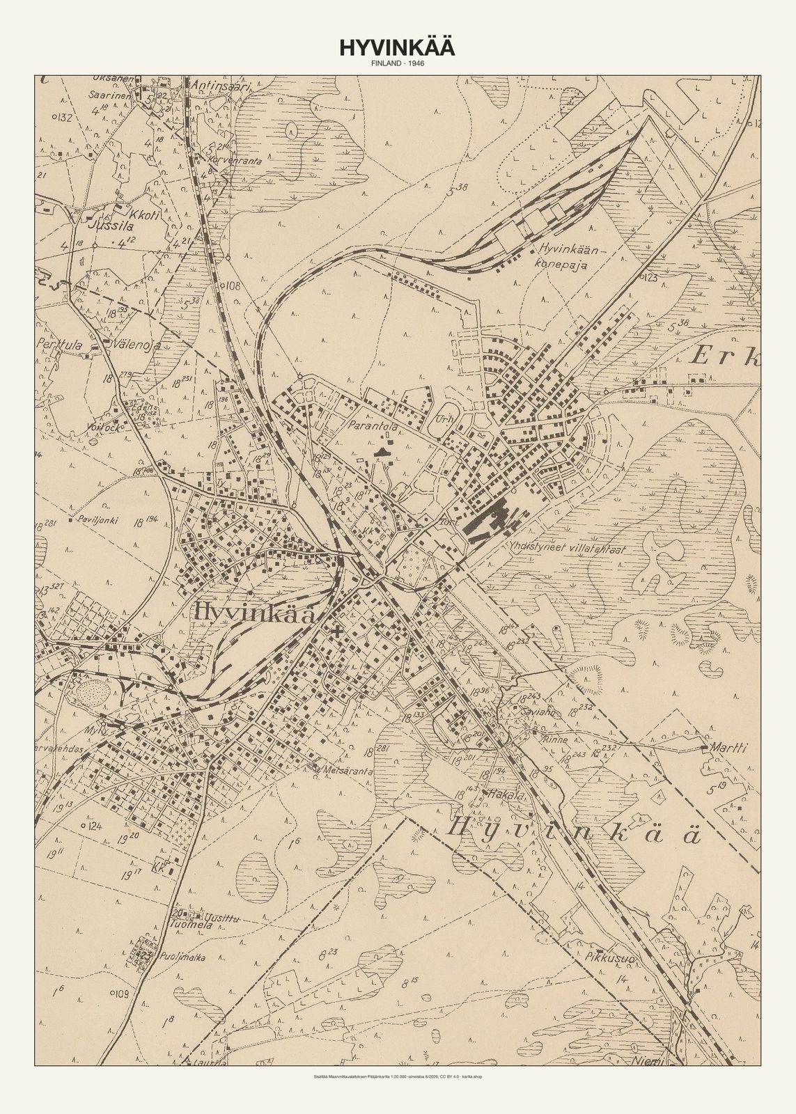 Hyvinkään karttajuliste vuodelta 1946