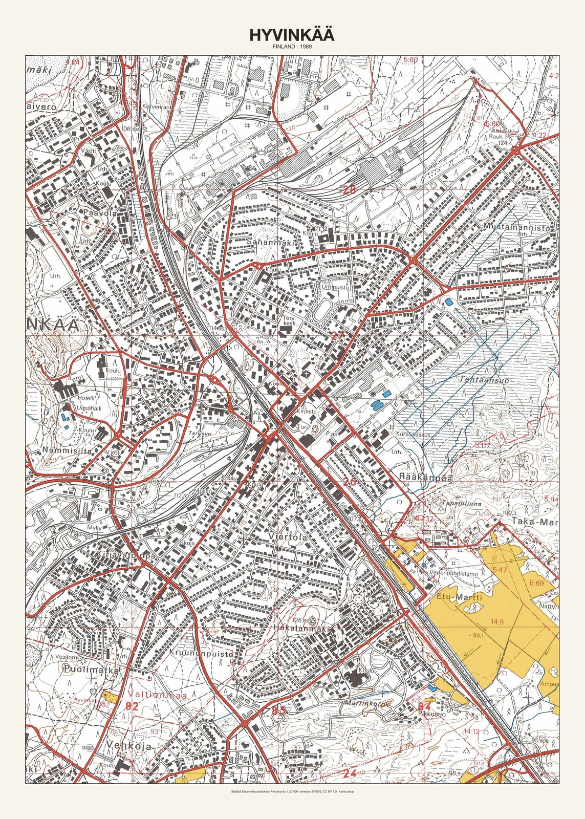 Hyvinkään karttajuliste vuodelta 1989