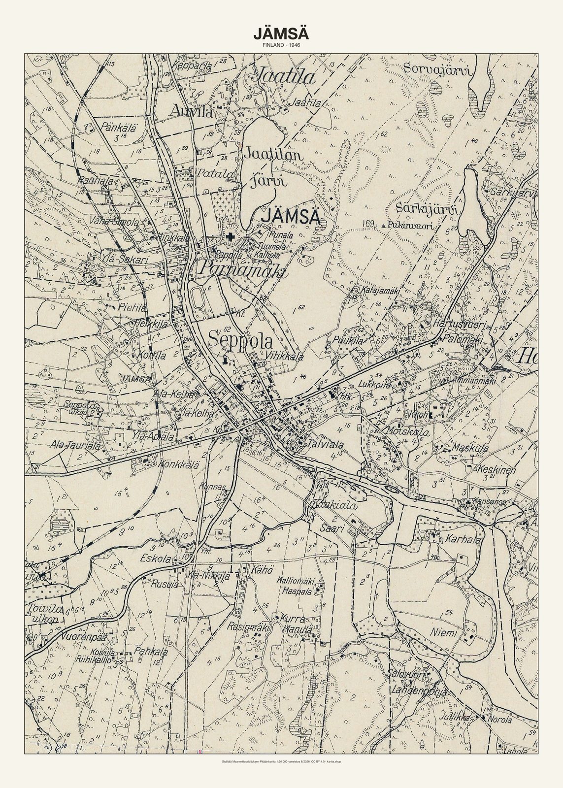 Jämsän karttajuliste vuodelta 1946
