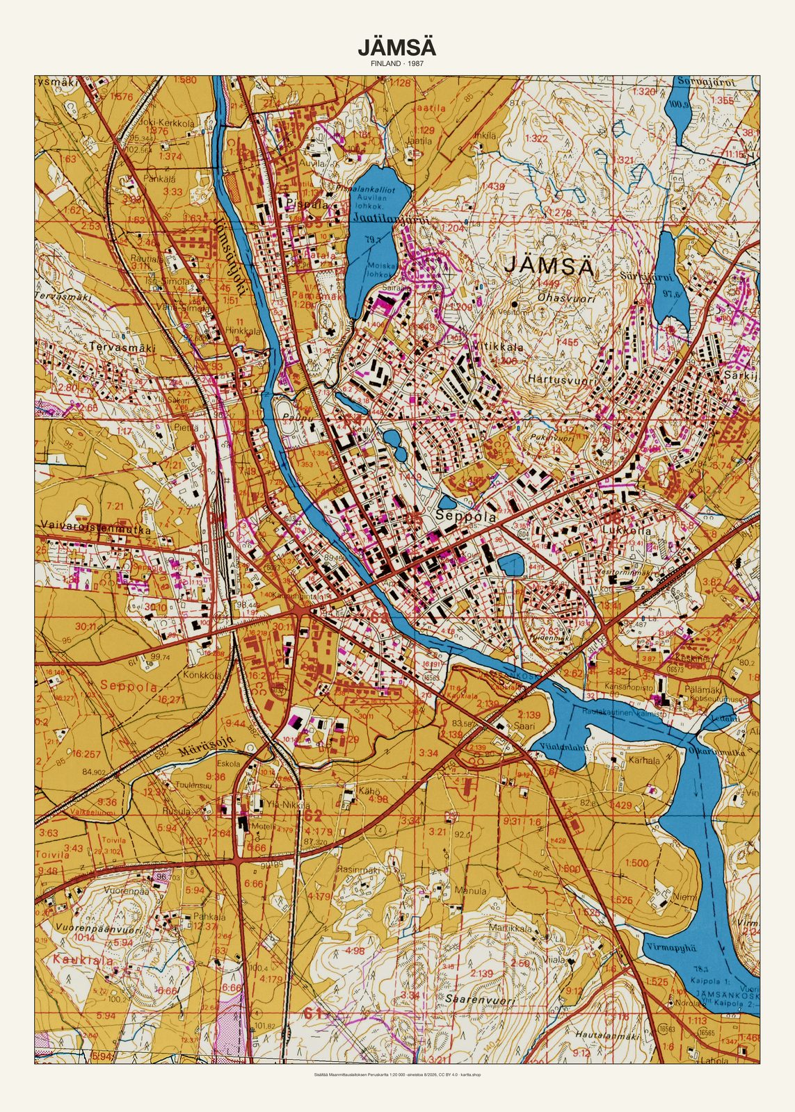 Jämsän karttajuliste vuodelta 1987
