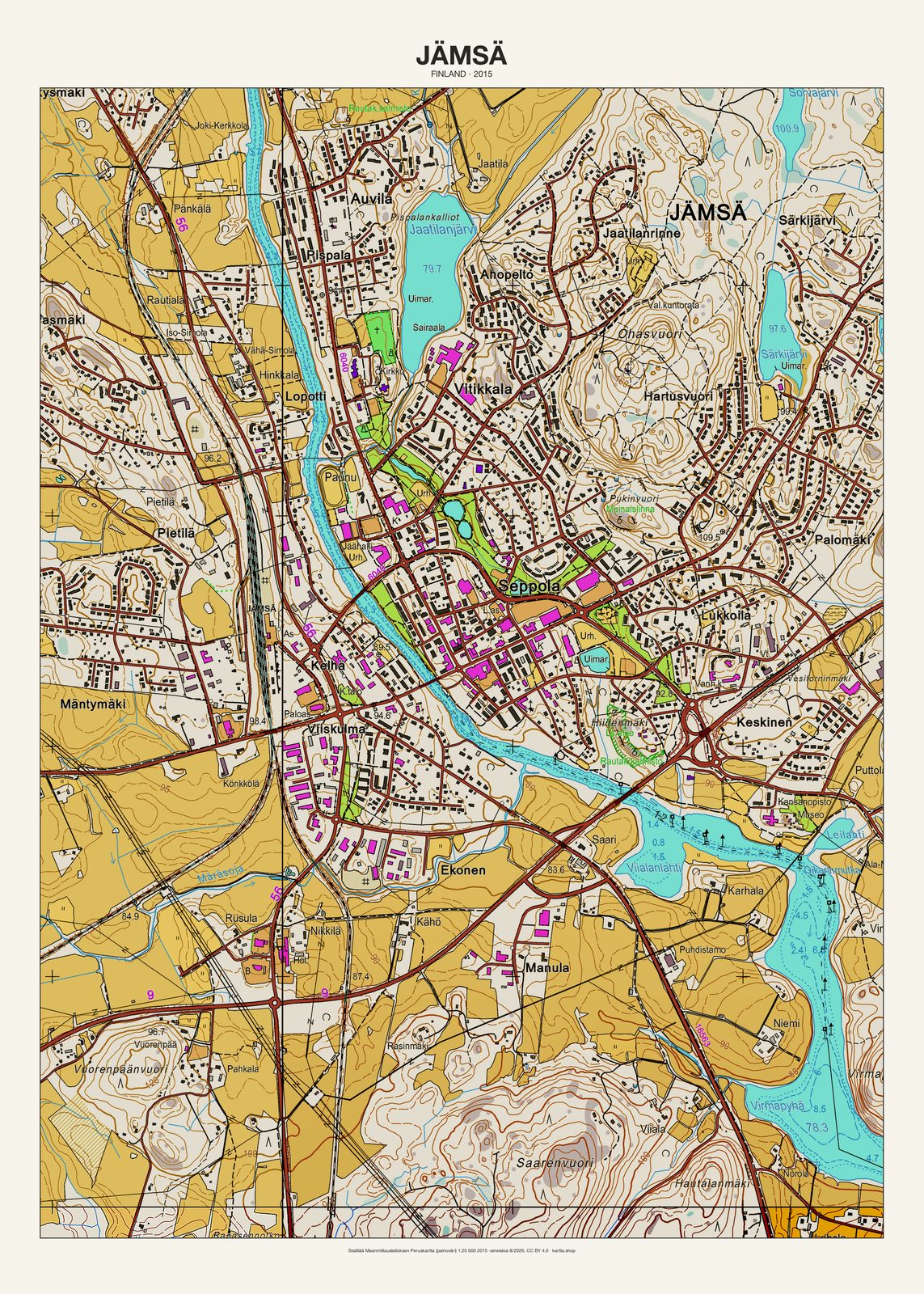 Jämsän karttajuliste vuodelta 2015