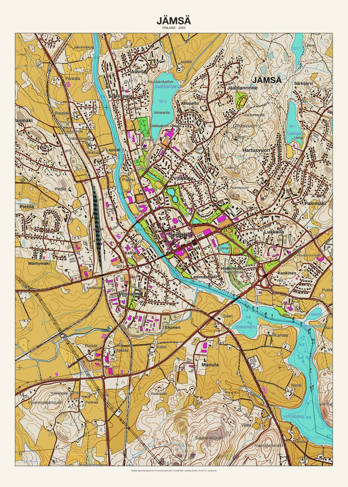Jämsän karttajuliste vuodelta 2025