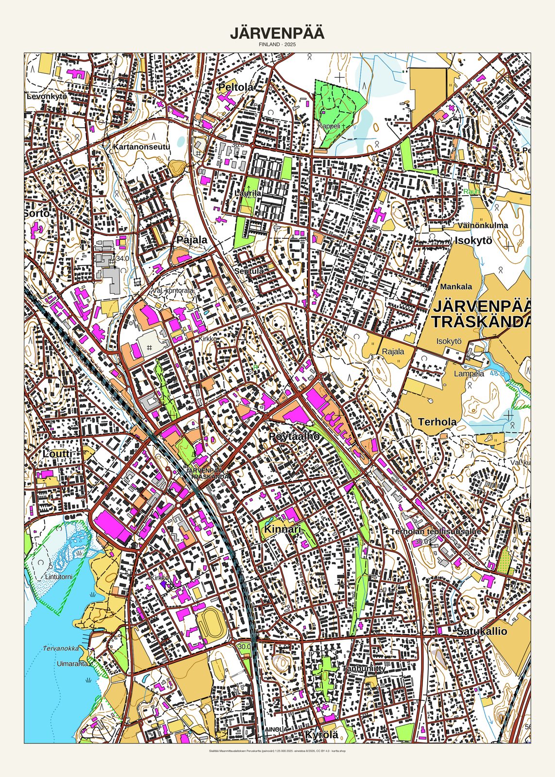 Järvenpään karttajuliste vuodelta 2025