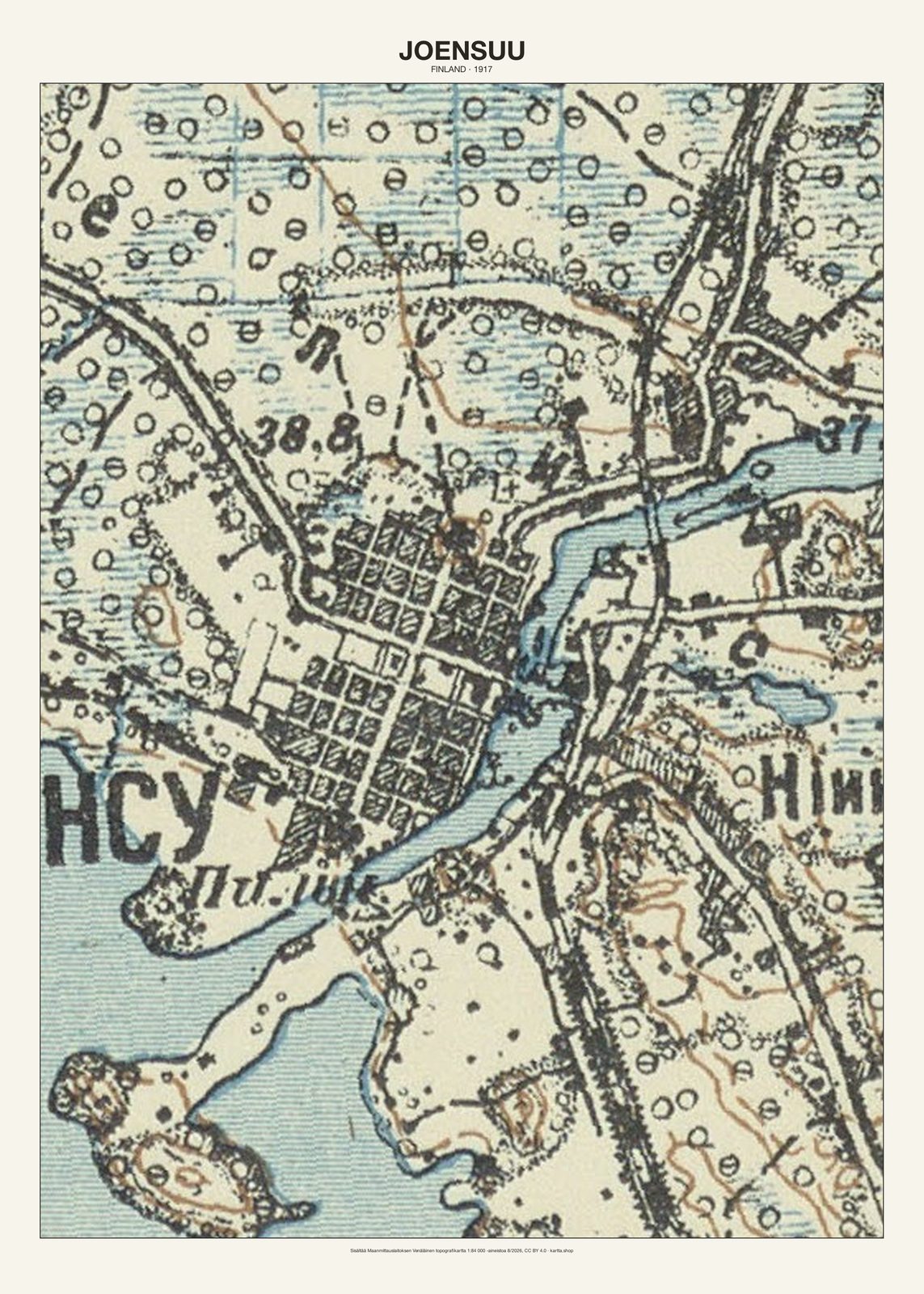 Joensuun karttajuliste vuodelta 1917