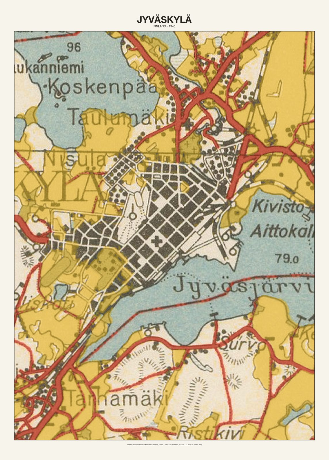 Jyväskylän karttajuliste vuodelta 1945