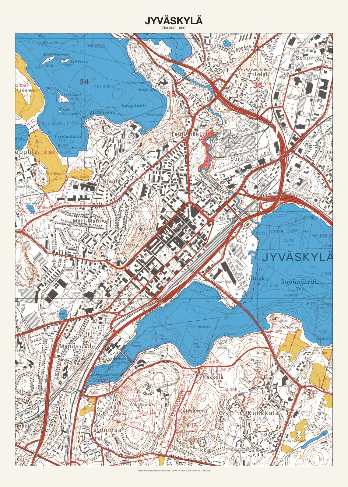 Jyväskylän karttajuliste vuodelta 1992