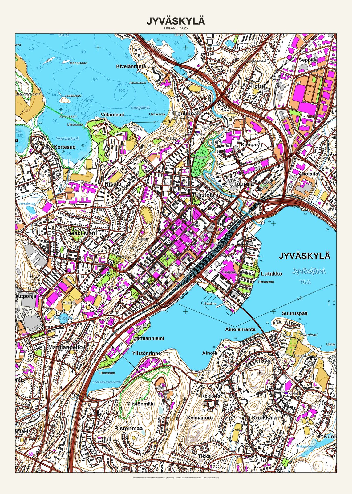 Jyväskylän karttajuliste vuodelta 2025