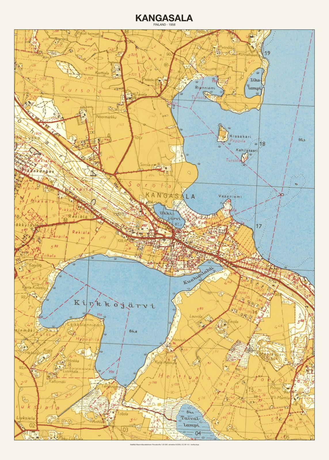 Kangasalan karttajuliste vuodelta 1958
