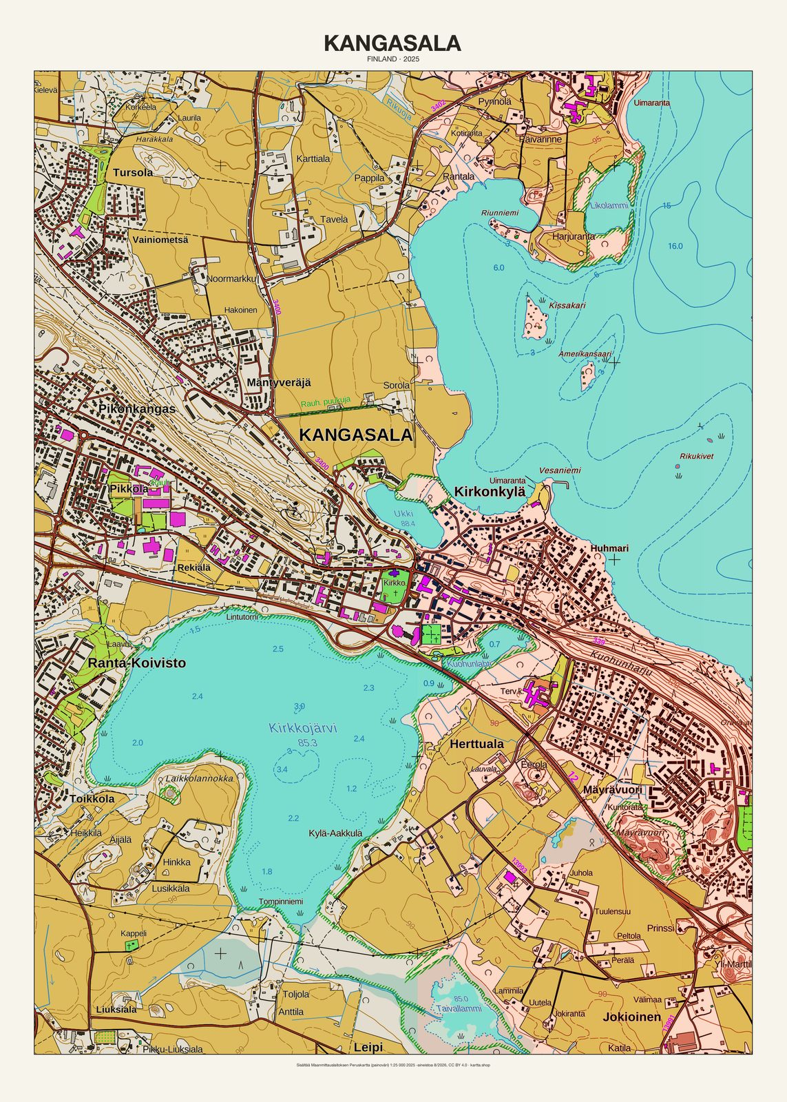 Kangasalan karttajuliste vuodelta 2025