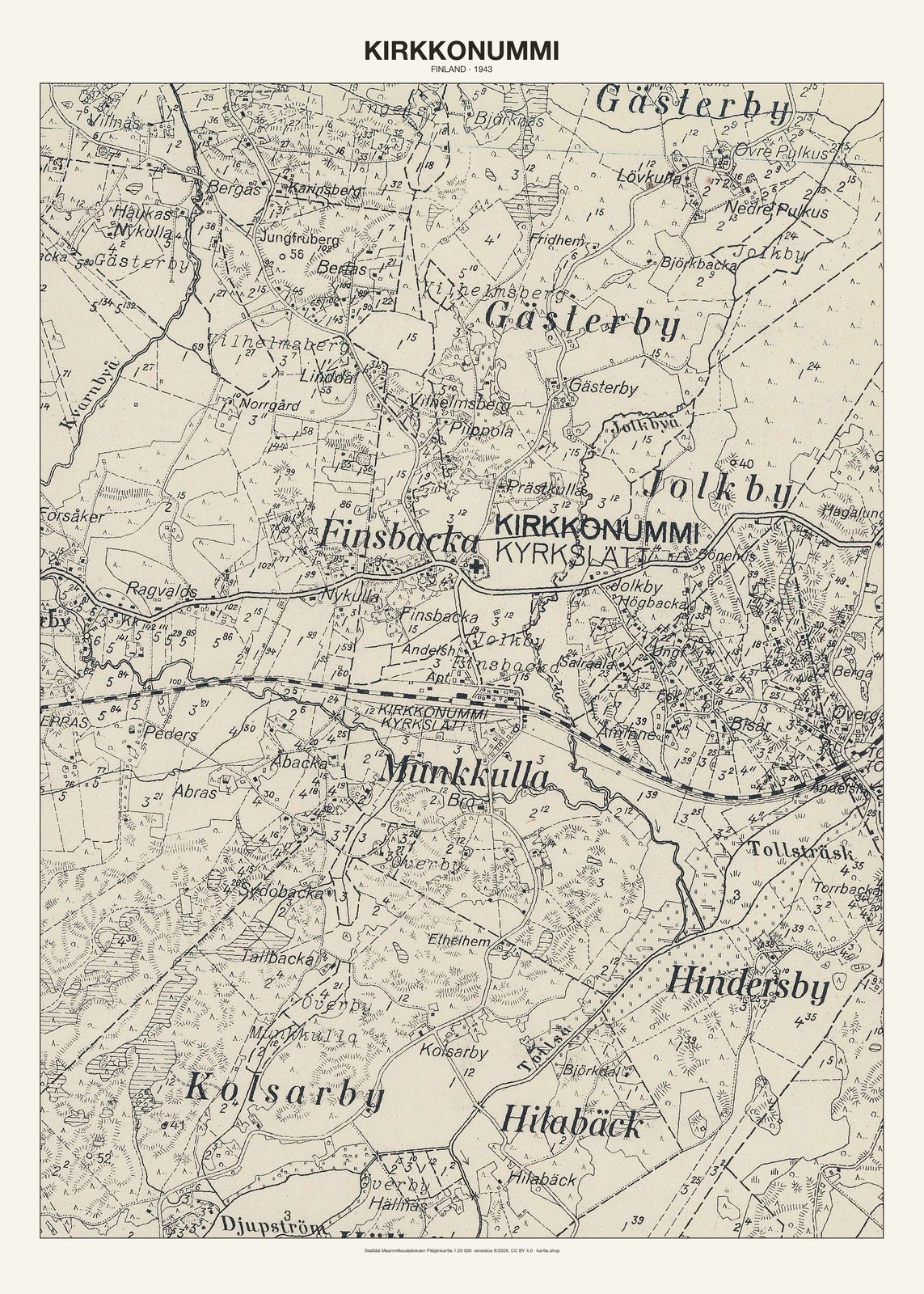 Kirkkonummin karttajuliste vuodelta 1943