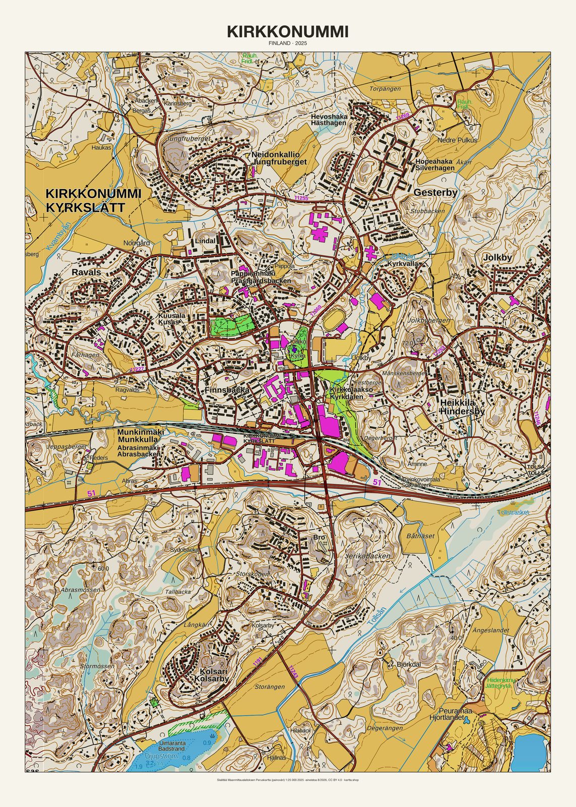 Kirkkonummin karttajuliste vuodelta 2025