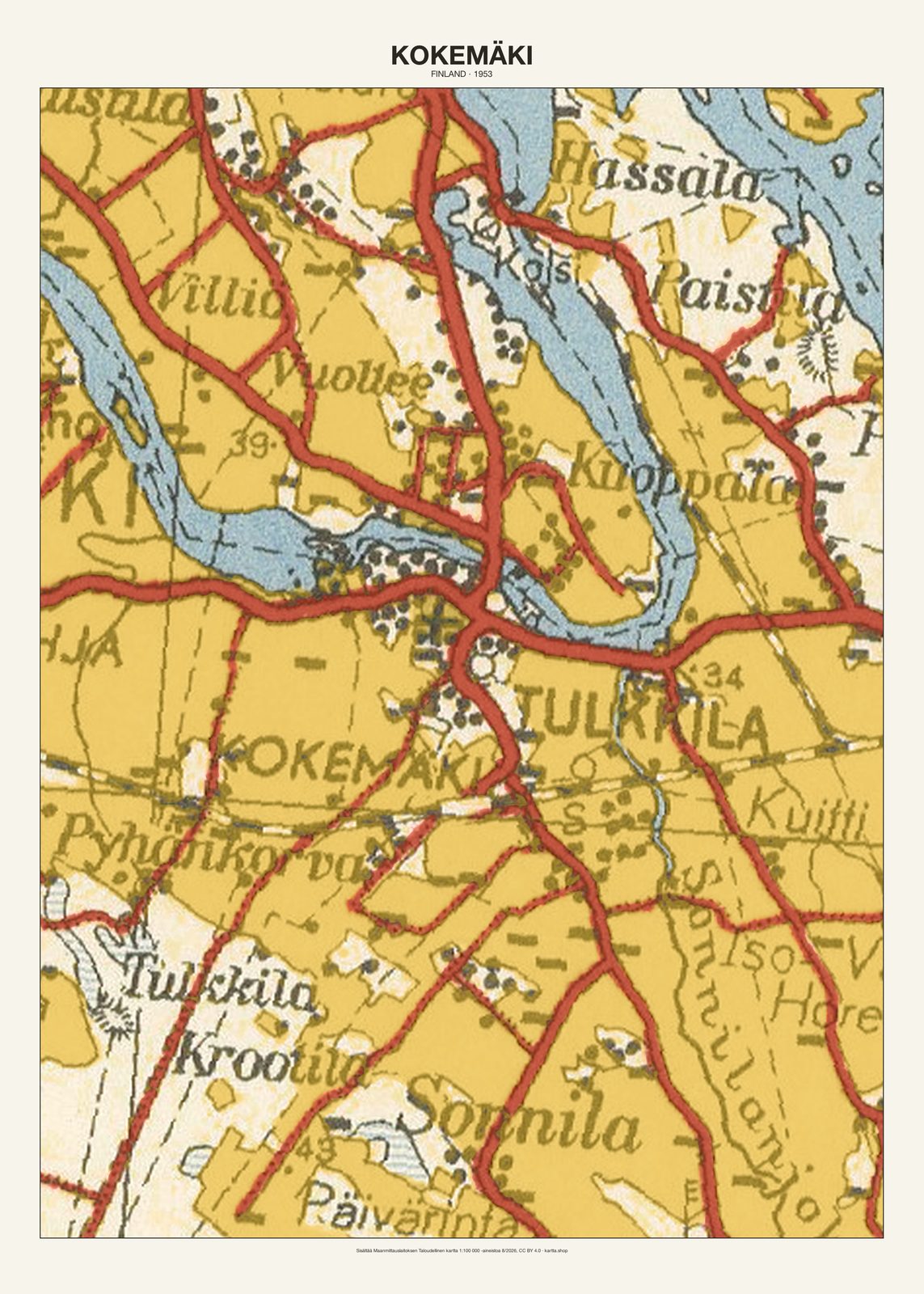 Kokemäkin karttajuliste vuodelta 1953