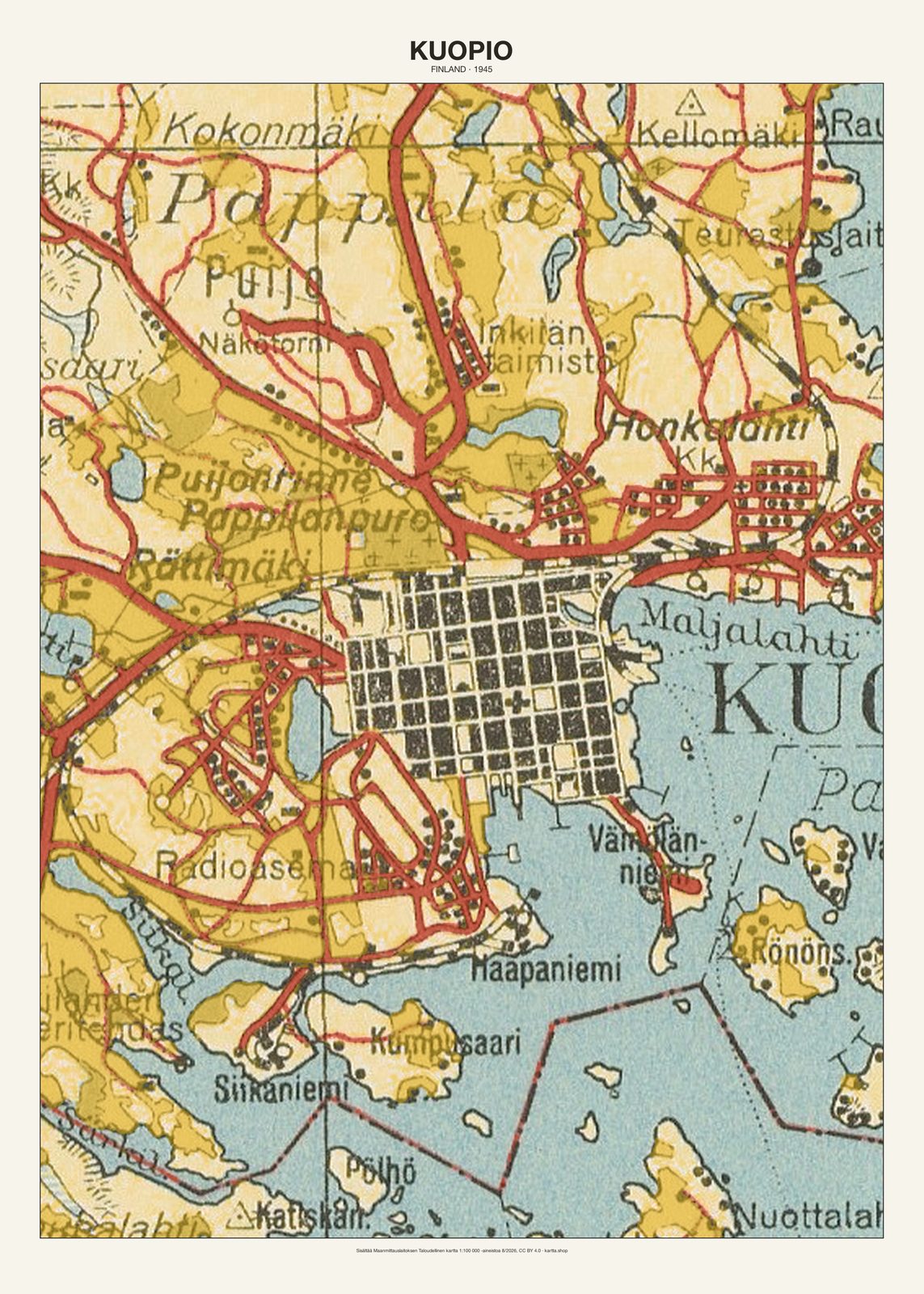 Kuopion karttajuliste vuodelta 1945