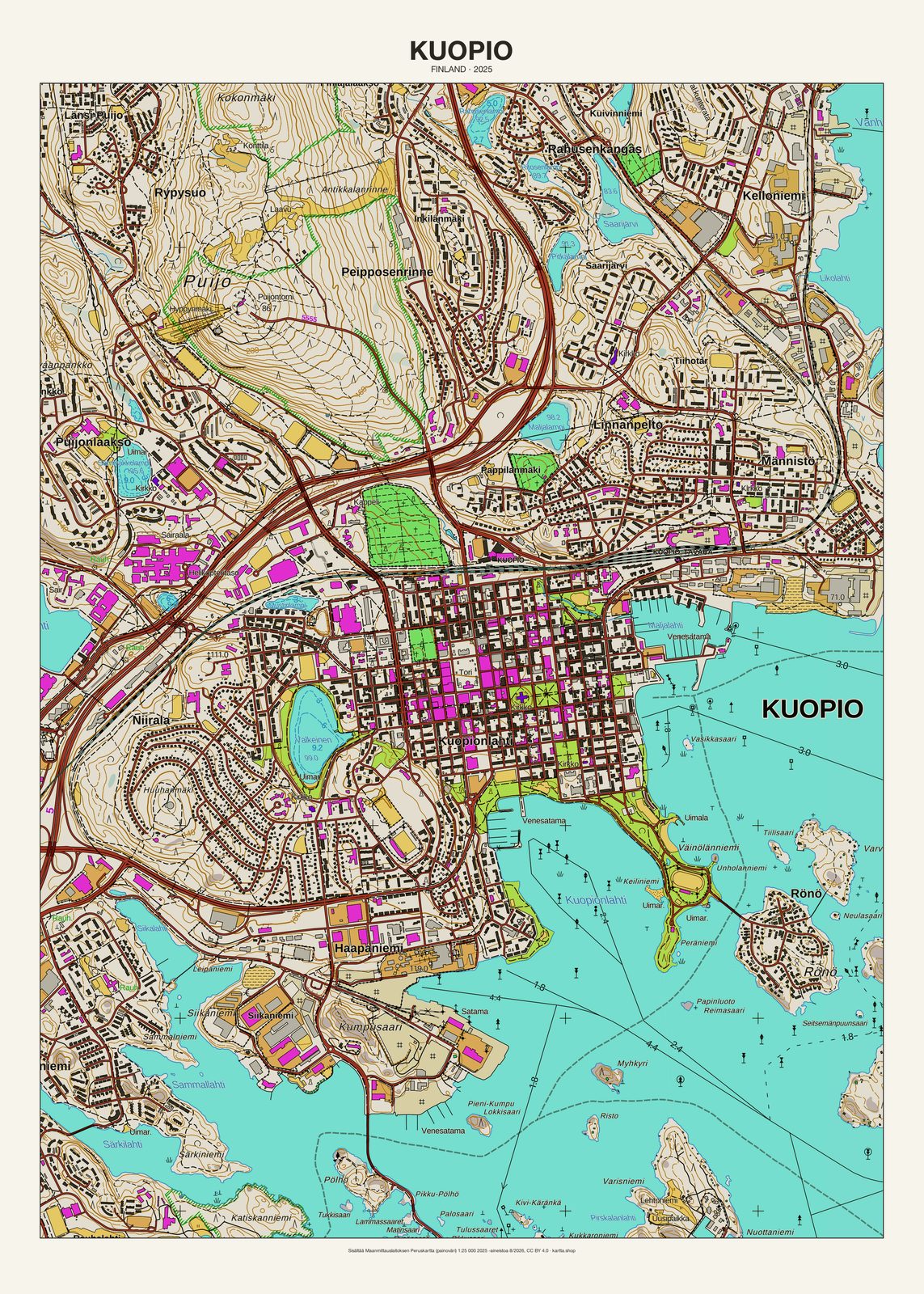 Kuopion karttajuliste vuodelta 2025