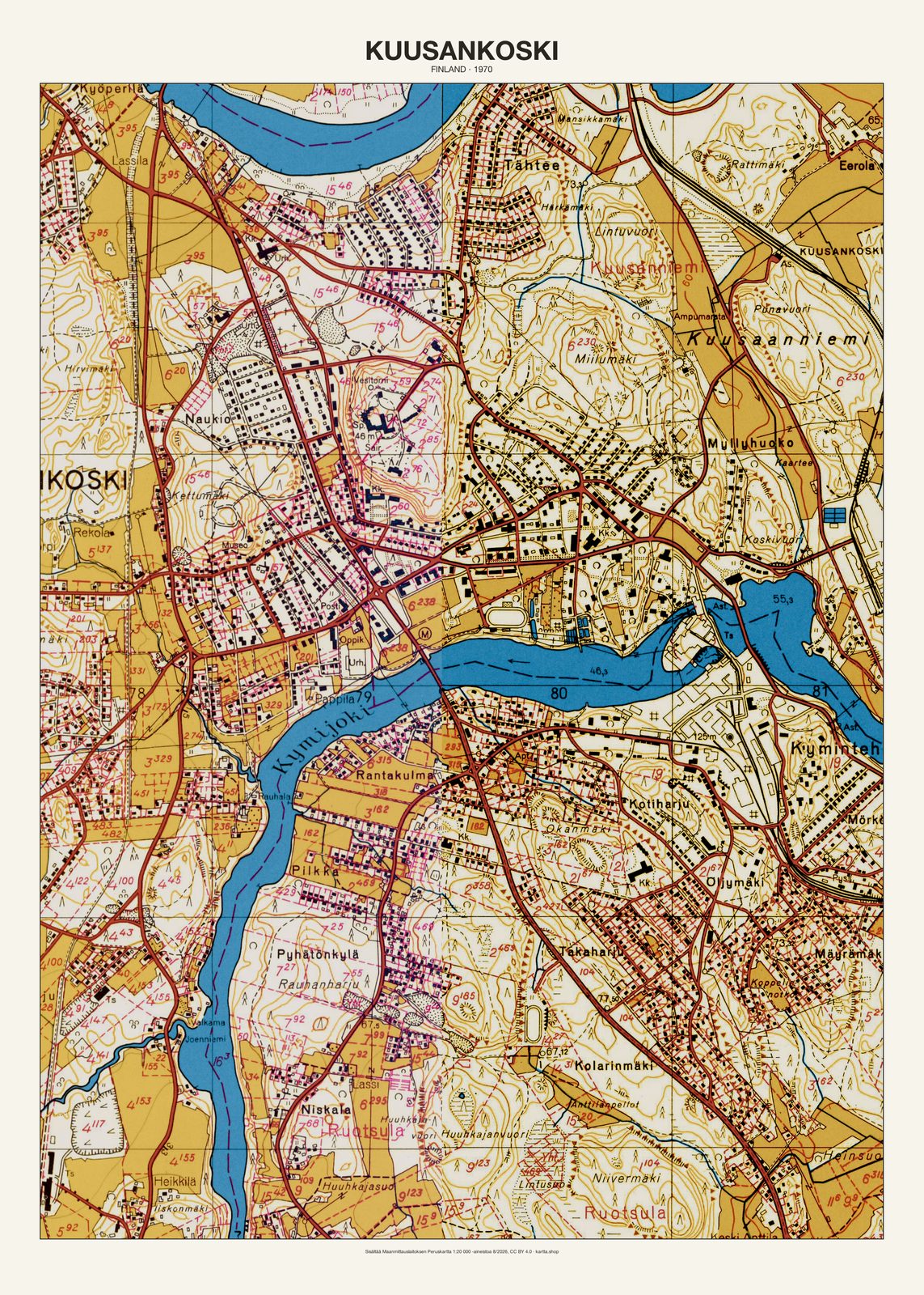 Kuusankoskin karttajuliste vuodelta 1970