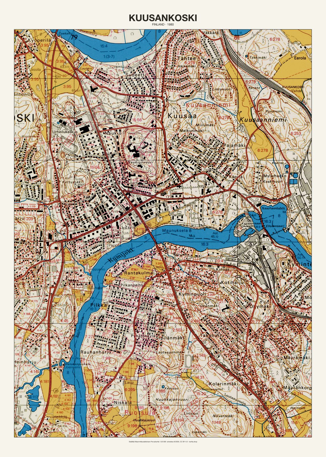 Kuusankoskin karttajuliste vuodelta 1980