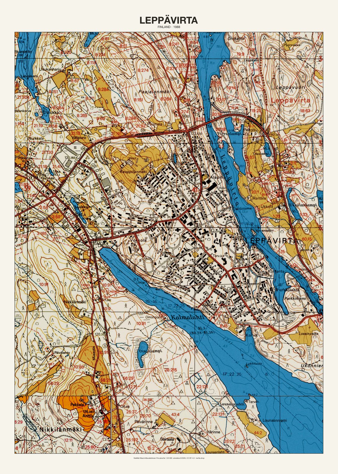 Leppävirtan karttajuliste vuodelta 1988