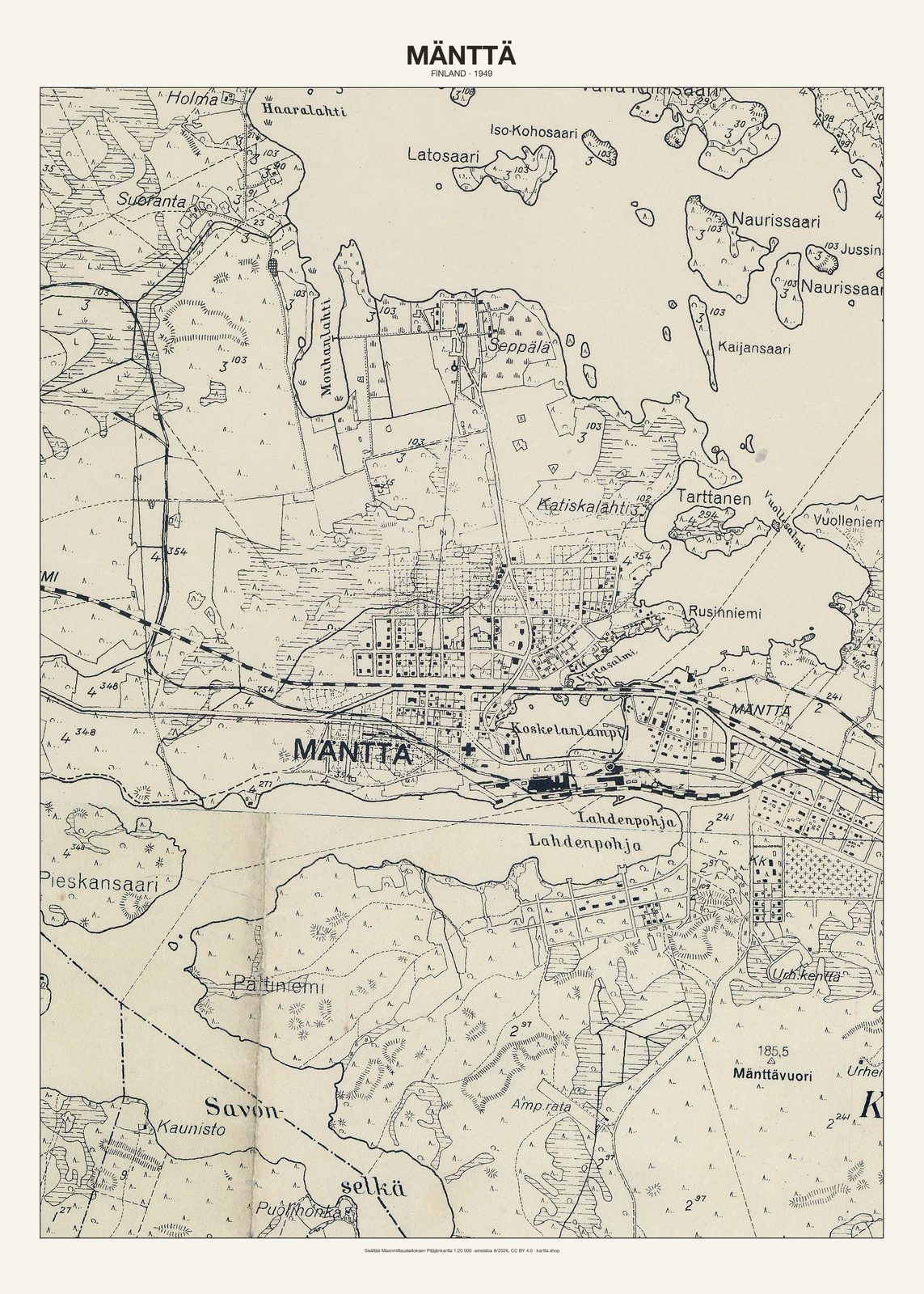 Mänttän karttajuliste vuodelta 1949