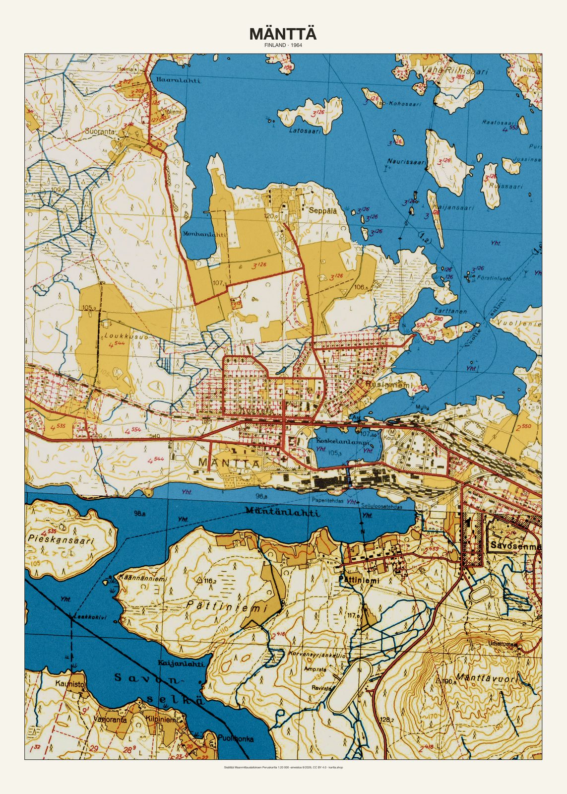 Mänttän karttajuliste vuodelta 1964