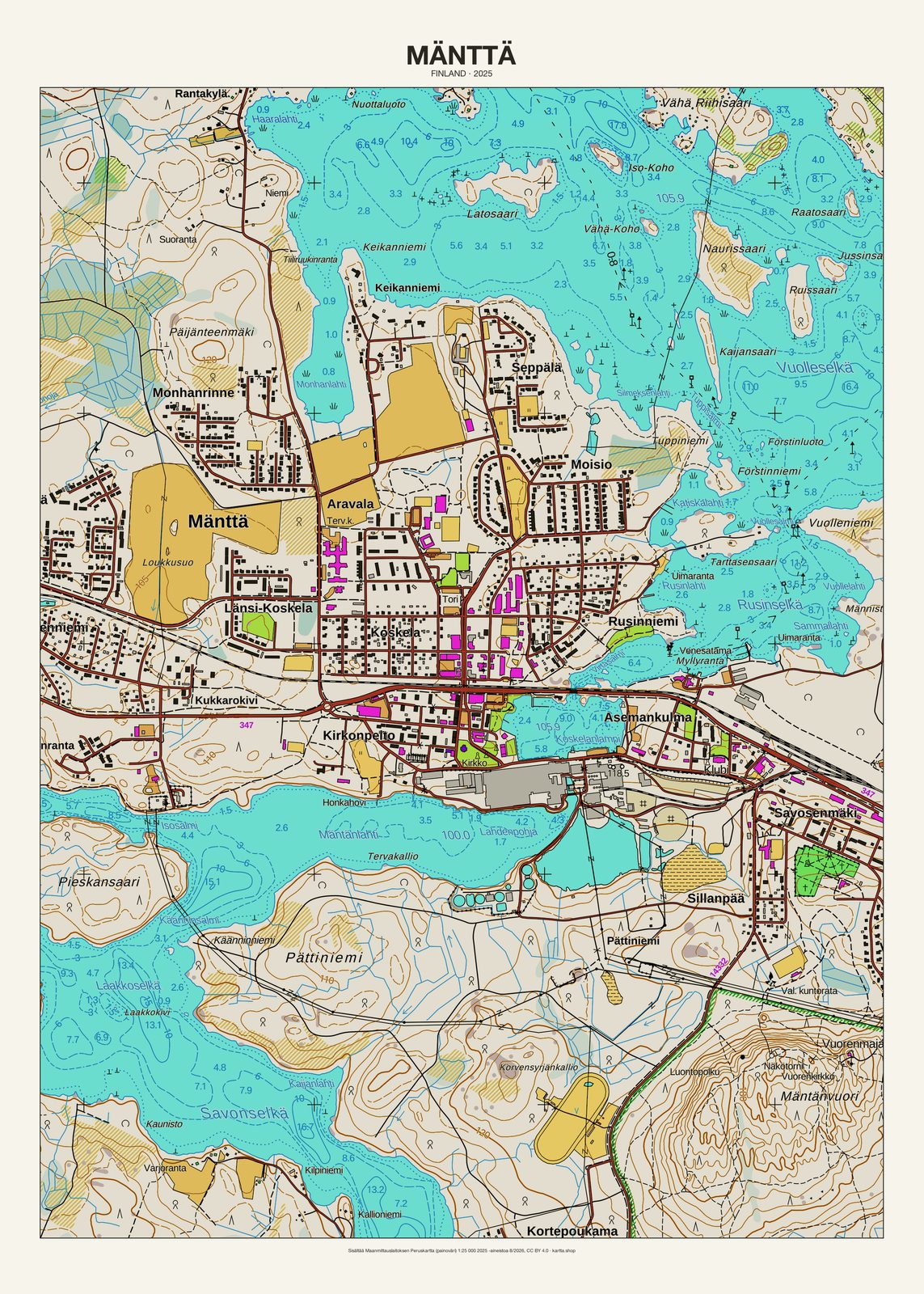 Mänttän karttajuliste vuodelta 2025