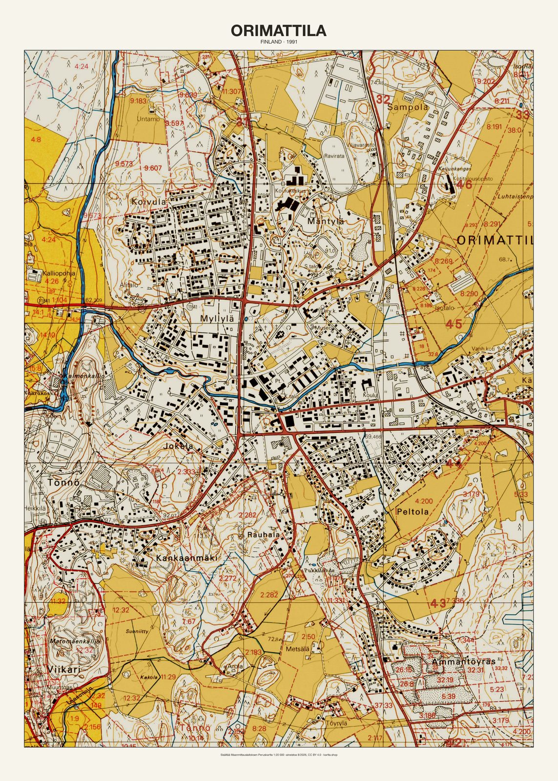 Orimattilan karttajuliste vuodelta 1991