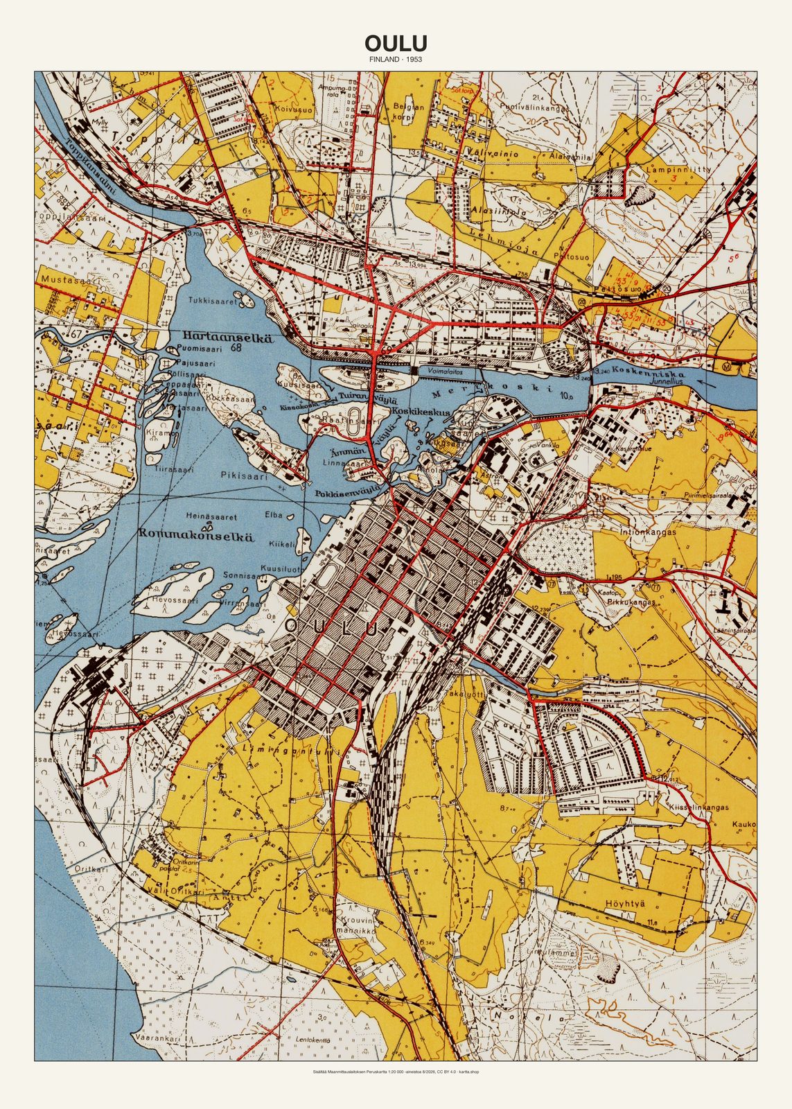 Oulun karttajuliste vuodelta 1953