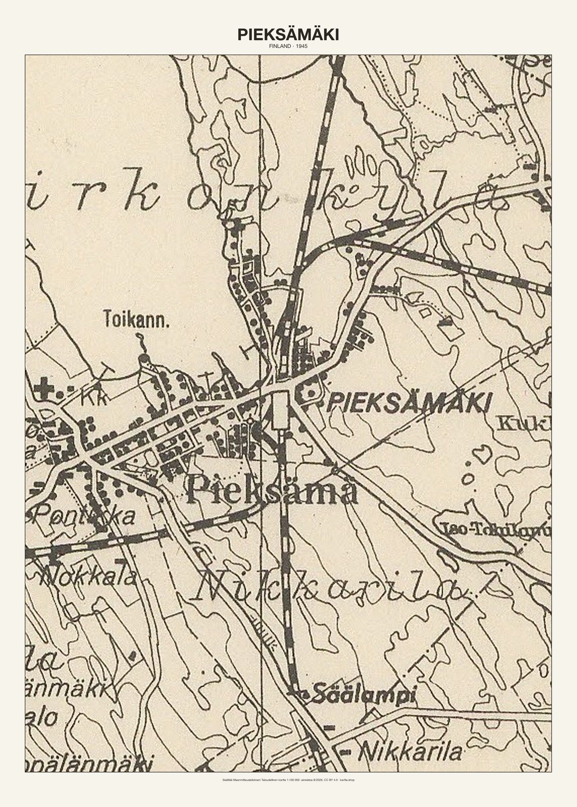 Pieksämäkin karttajuliste vuodelta 1945