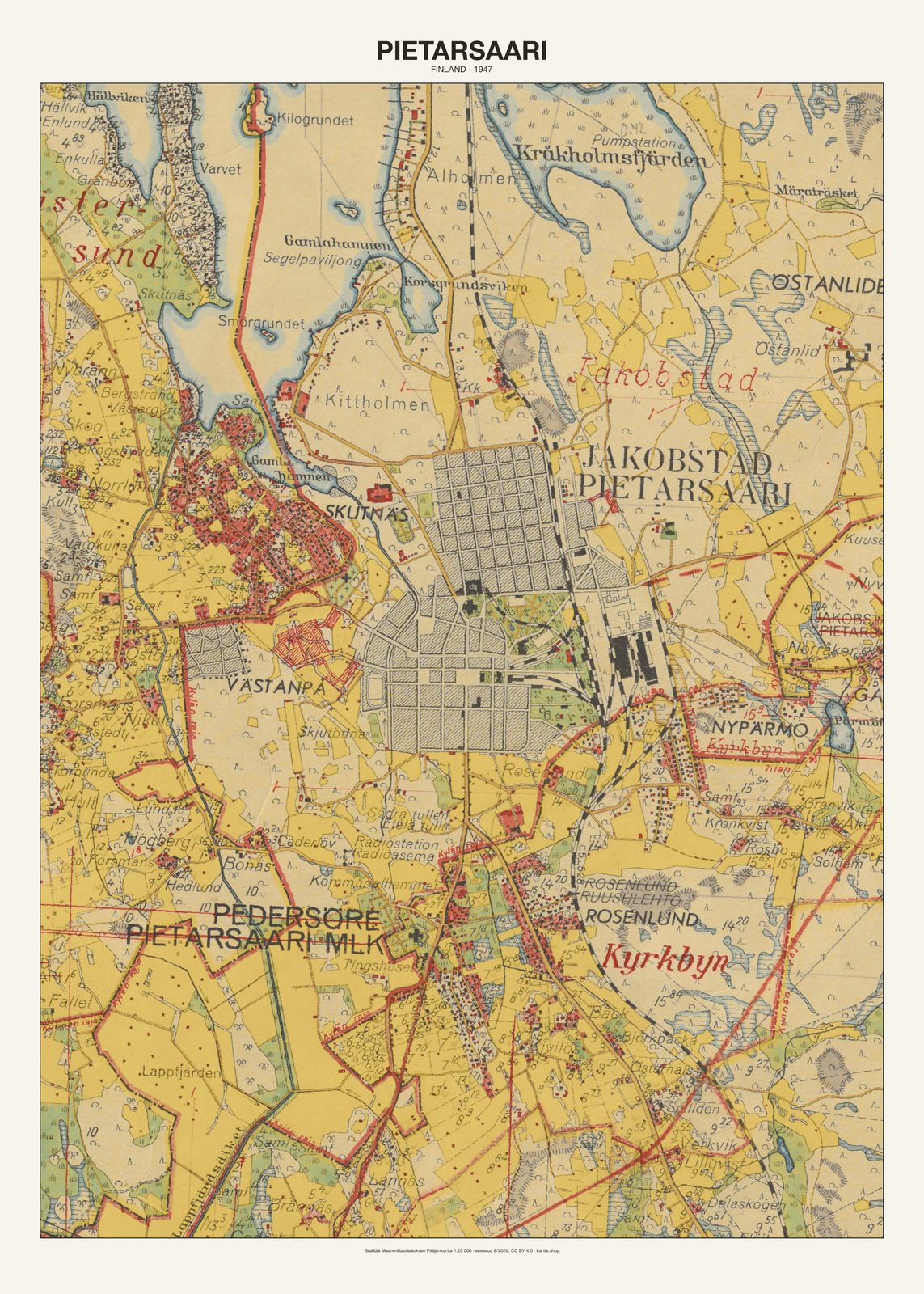 Pietarsaarin karttajuliste vuodelta 1947