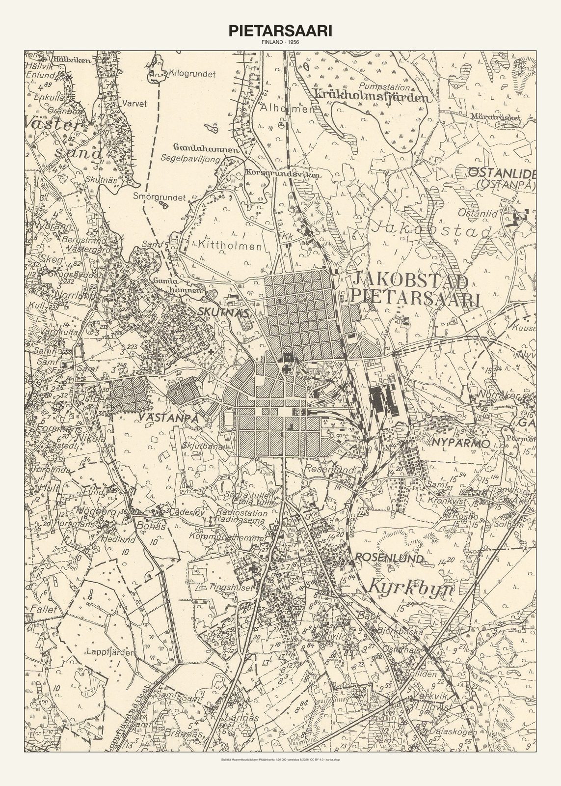 Pietarsaarin karttajuliste vuodelta 1956