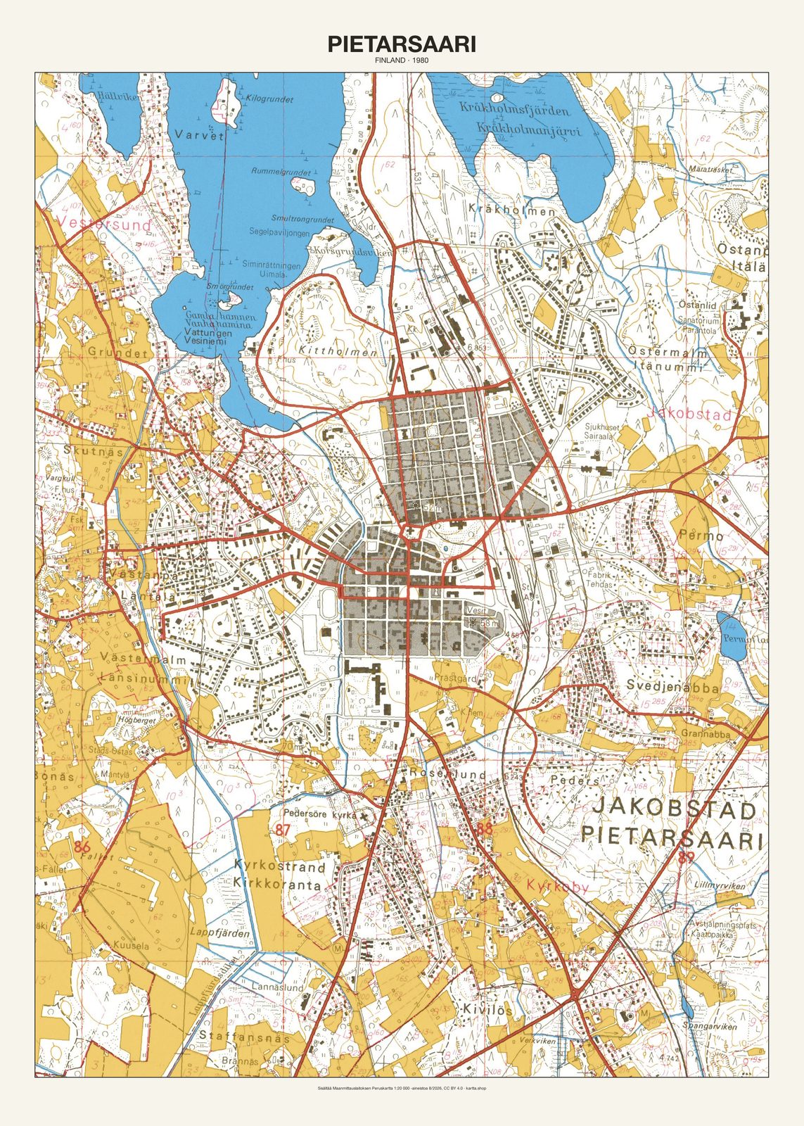 Pietarsaarin karttajuliste vuodelta 1980
