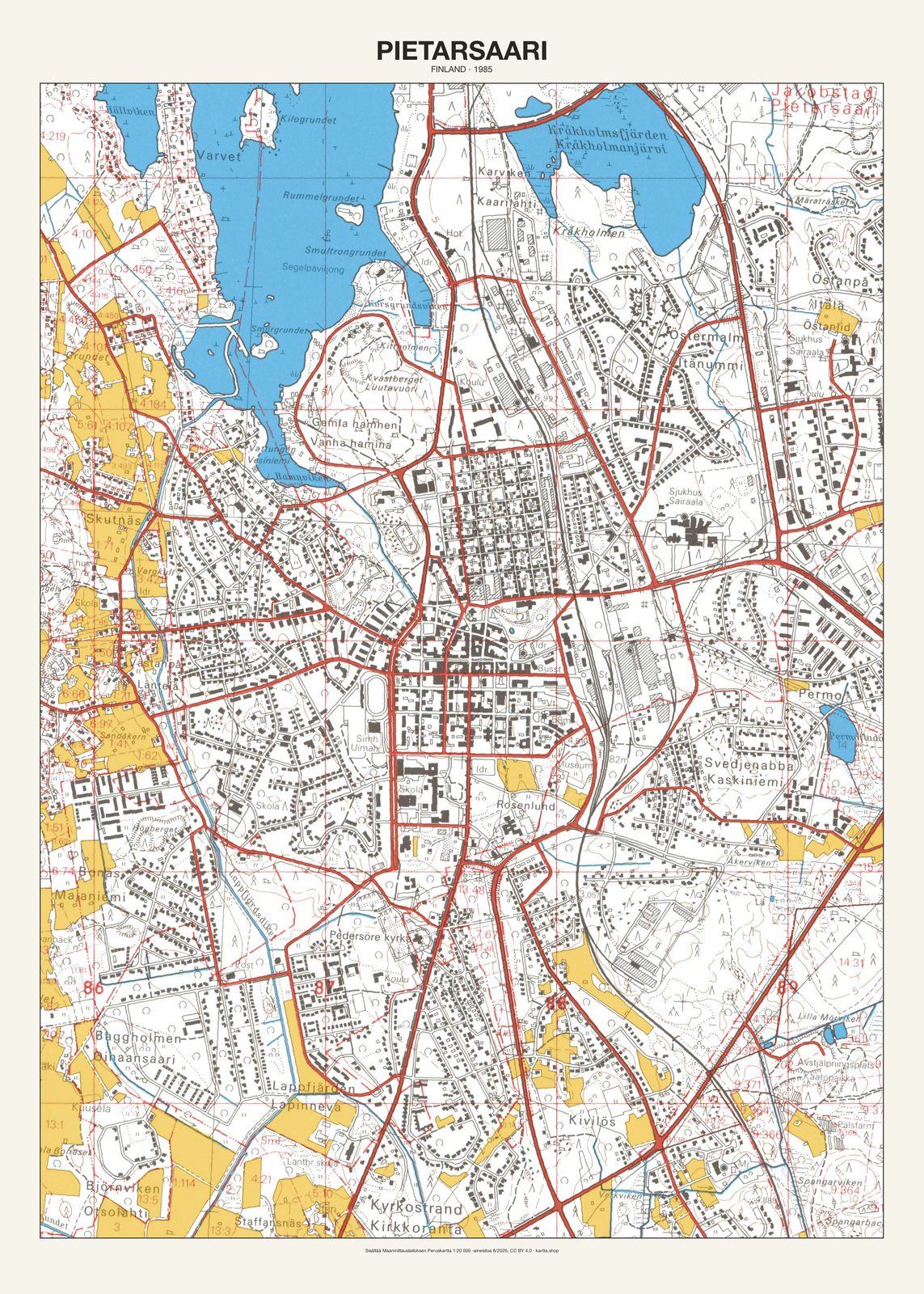 Pietarsaarin karttajuliste vuodelta 1985