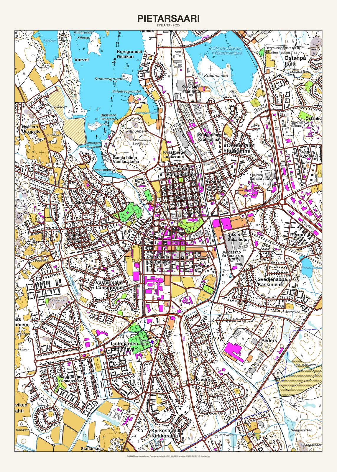 Pietarsaarin karttajuliste vuodelta 2025