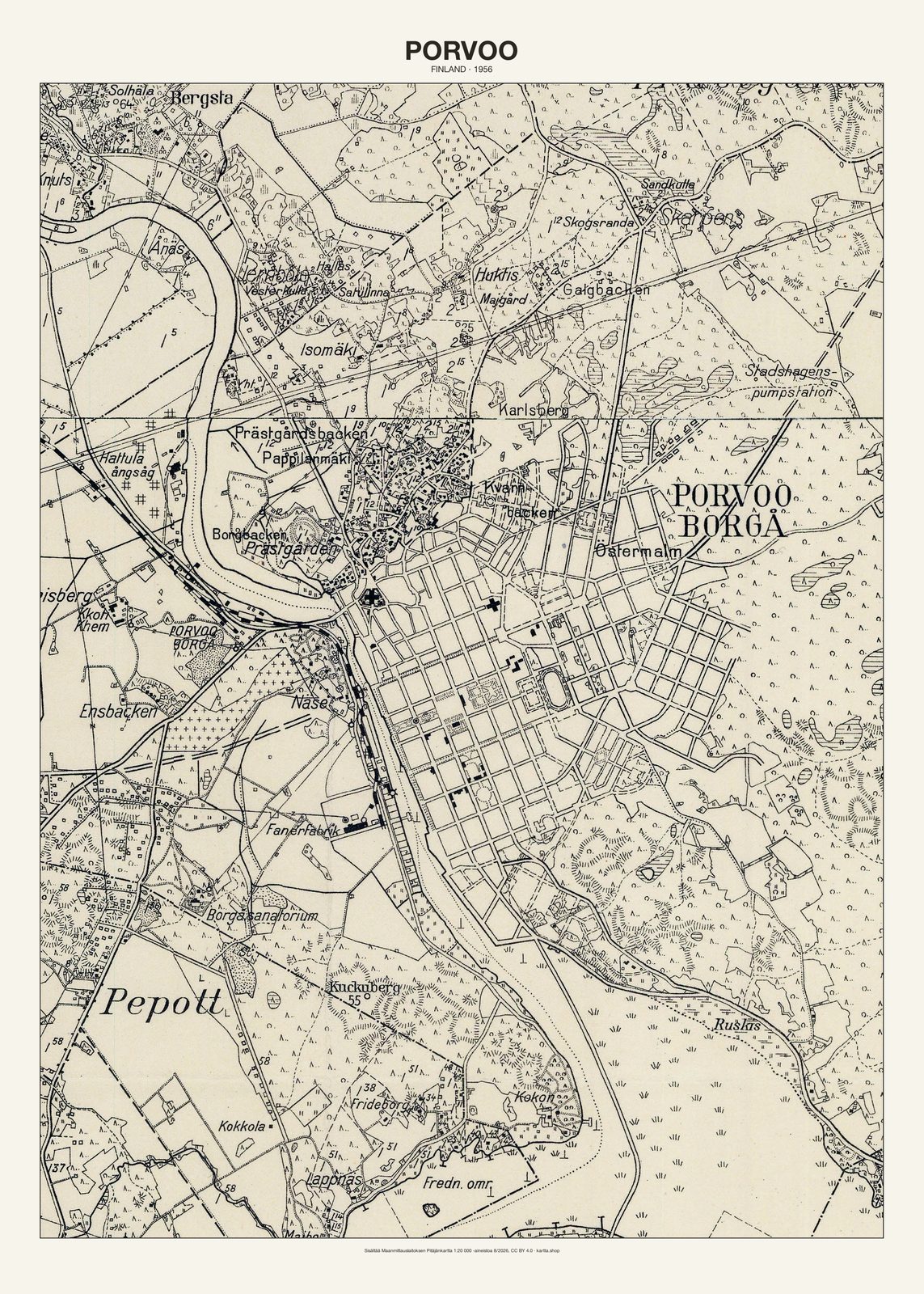 Porvoon karttajuliste vuodelta 1956