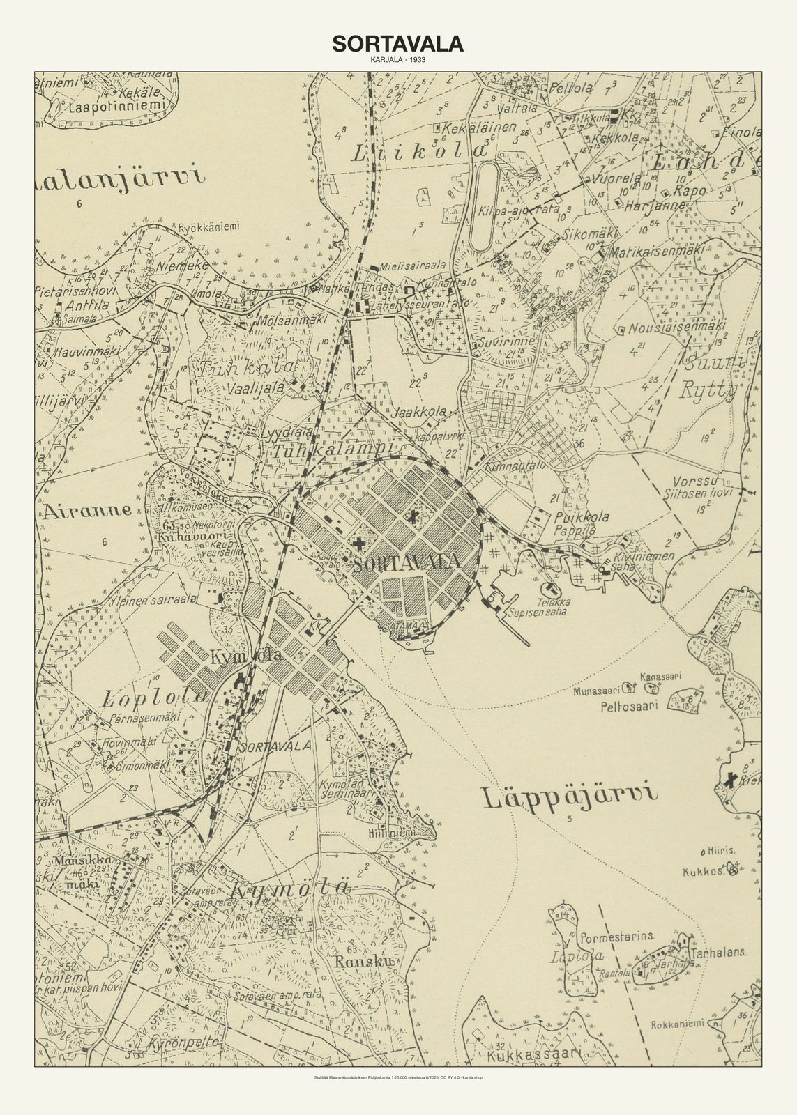 Sortavalan karttajuliste vuodelta 1933