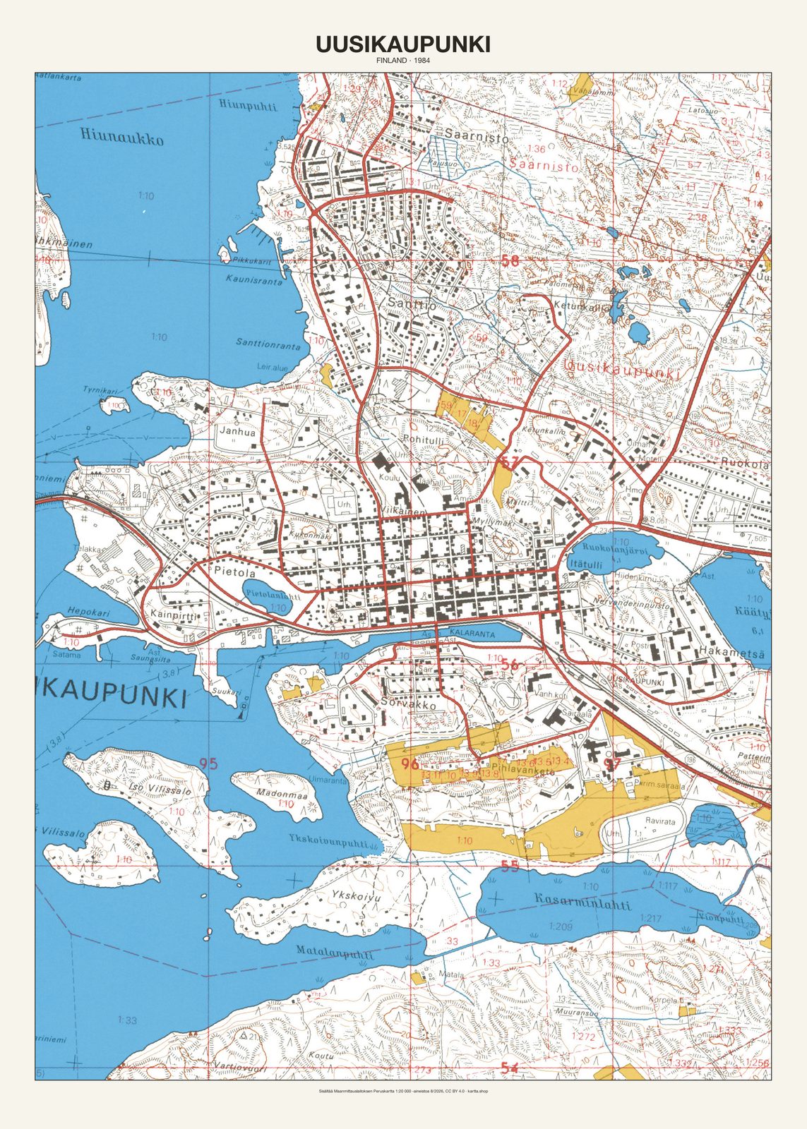 Uusikaupunkin karttajuliste vuodelta 1984