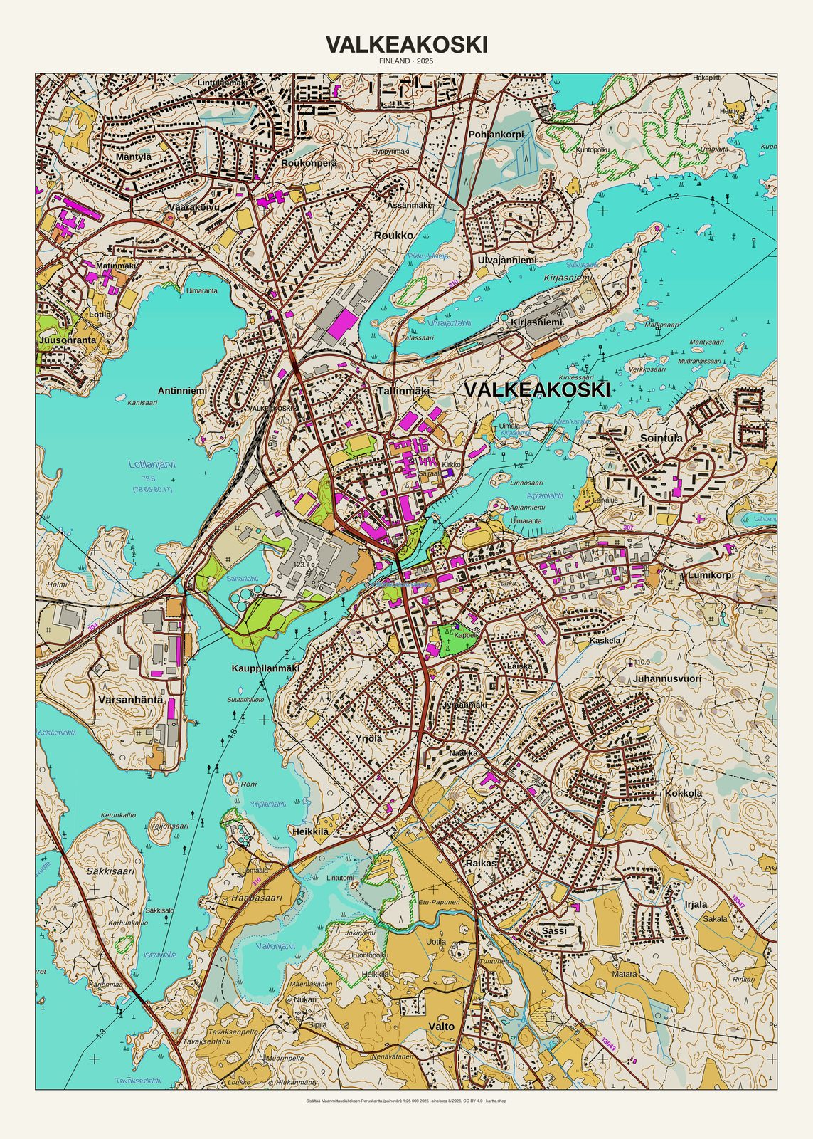 Valkeakoskin karttajuliste vuodelta 2025
